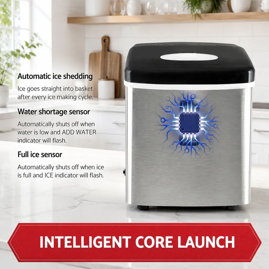 Ice Maker Machine Portable Countertop Stainless Steel Silver 15kg Daily Production
