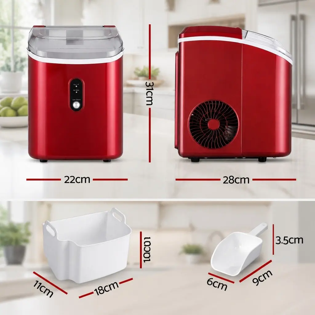 Ice Maker Machine Nugget Chewable Ice Cube Compact Portable 15kg Red Plastic
