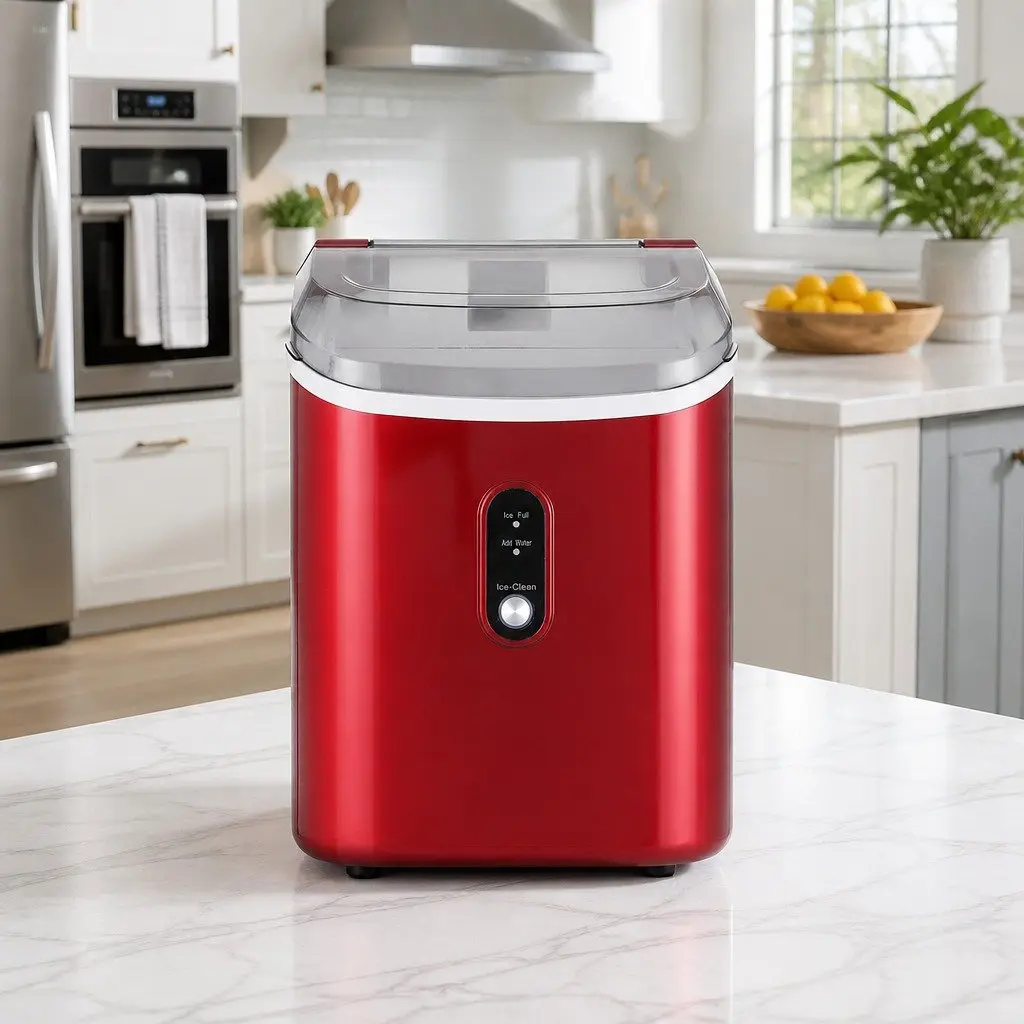 Ice Maker Machine Nugget Chewable Ice Cube Compact Portable 15kg Red Plastic