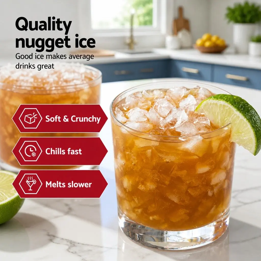 Ice Maker Machine Nugget Chewable Ice Cube Compact Portable 15kg Red Plastic