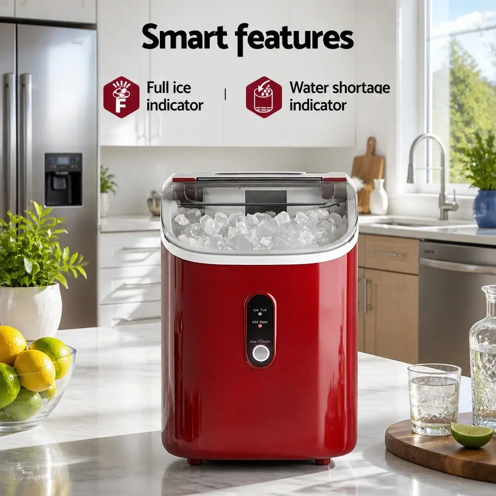 Ice Maker Machine Nugget Chewable Ice Cube Compact Portable 15kg Red Plastic
