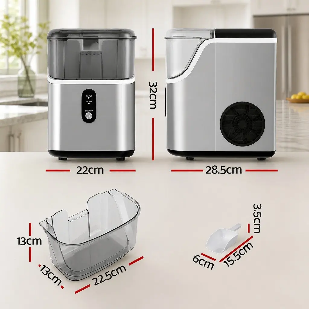 Nugget Ice Maker Machine 15kg Daily Production Countertop Silver Home Kitchen
