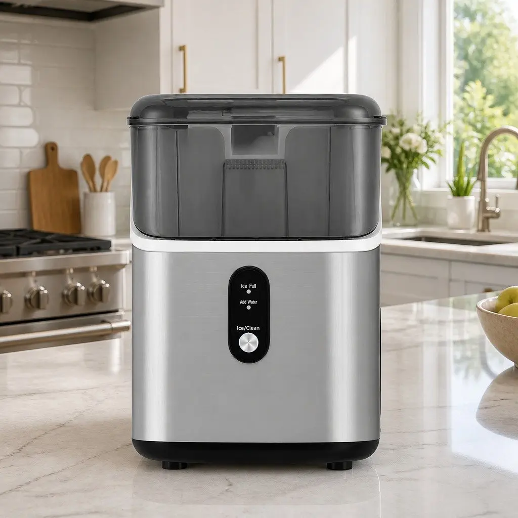 Nugget Ice Maker Machine 15kg Daily Production Countertop Silver Home Kitchen