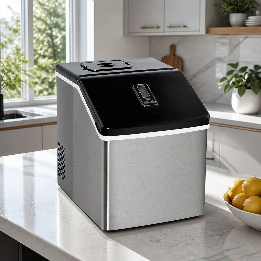 Ice Maker Machine Compact Countertop Silver 18kg Daily Production