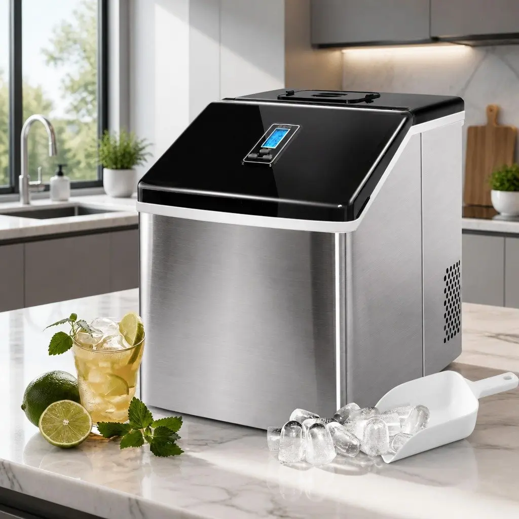 Ice Maker Machine Compact Countertop Silver 18kg Daily Production