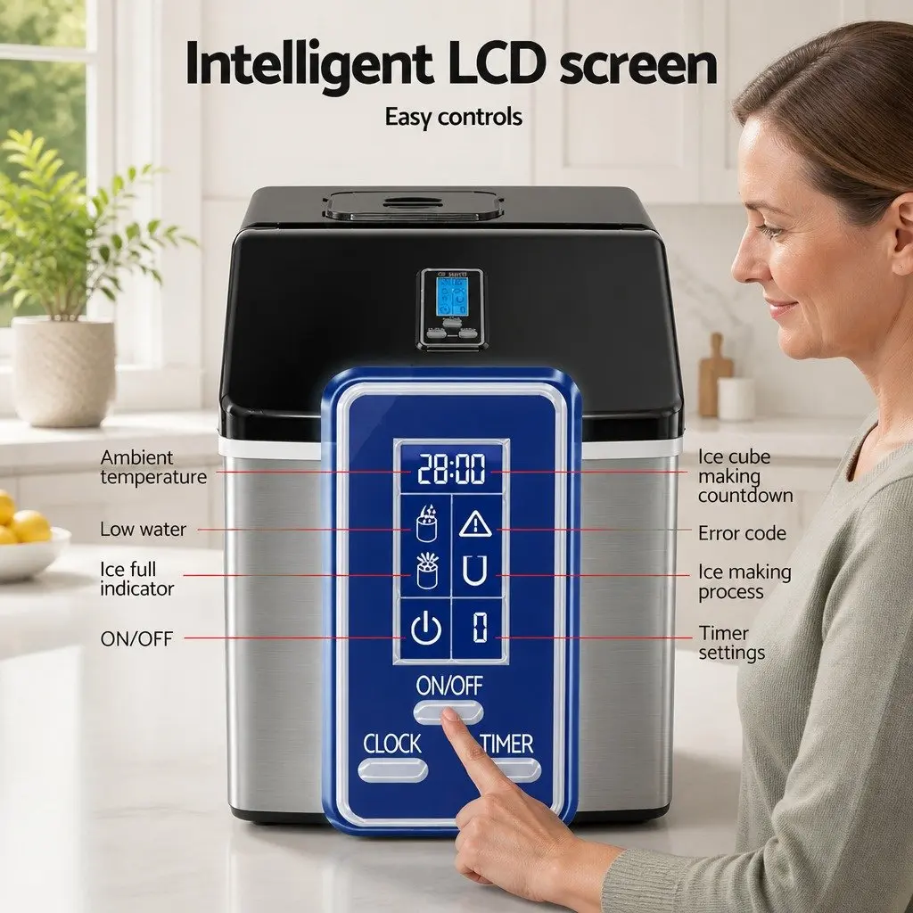 Ice Maker Machine Compact Countertop Silver 18kg Daily Production