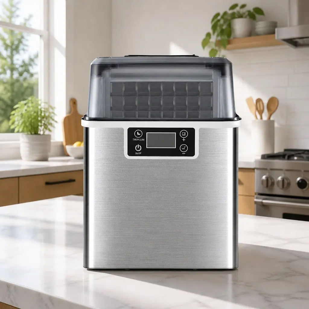 Ice Maker Machine Stainless Steel 3.2L Silver Countertop Portable Quick Freezing