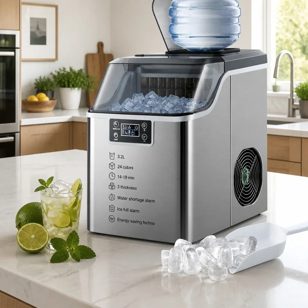 Ice Maker Machine Stainless Steel 3.2L Silver Countertop Portable Quick Freezing