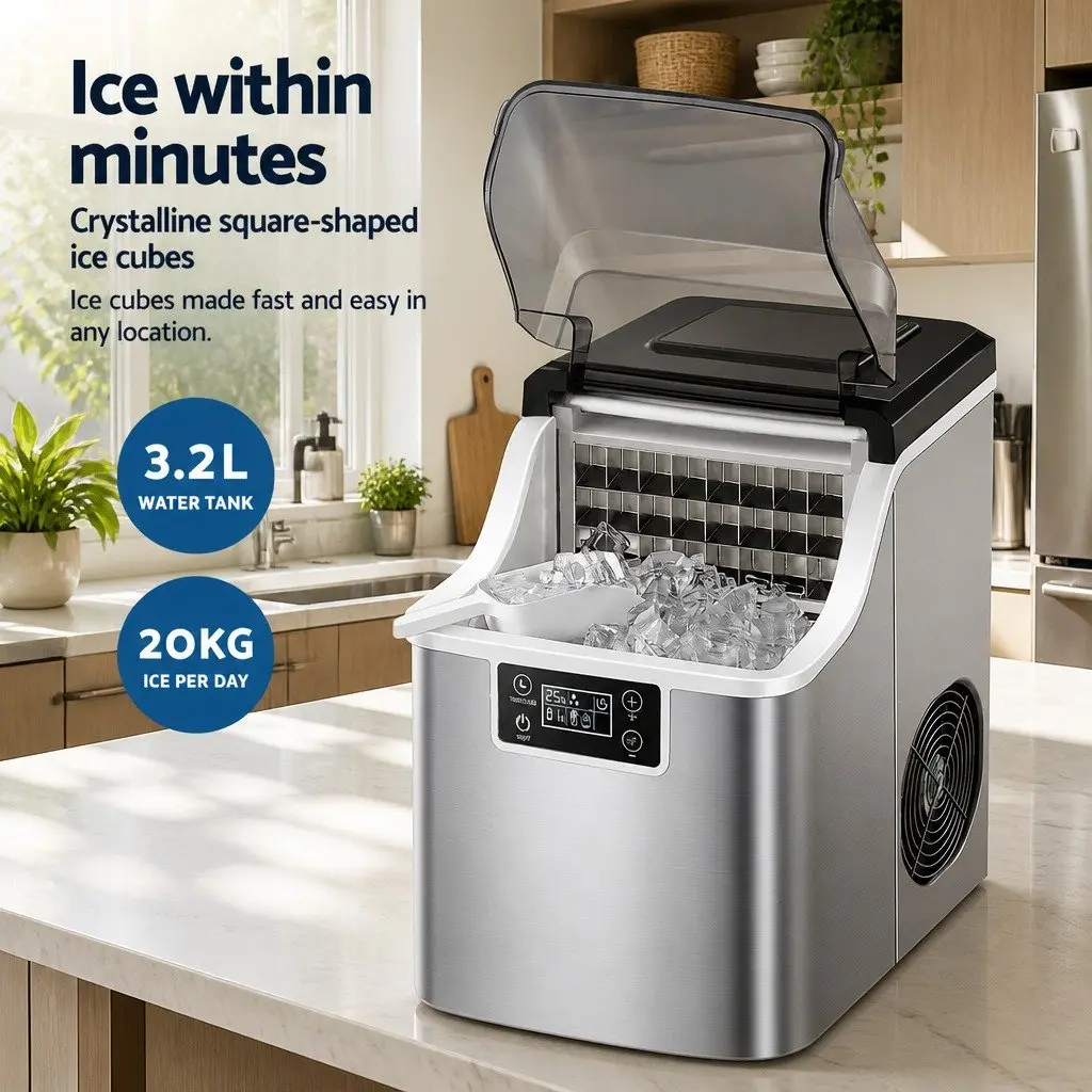 Ice Maker Machine Stainless Steel 3.2L Silver Countertop Portable Quick Freezing