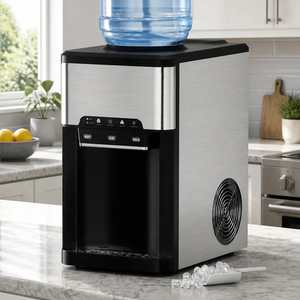 Ice Maker Machine Countertop Stainless Steel 20kg Hot Cold Water Dispenser Silver Black
