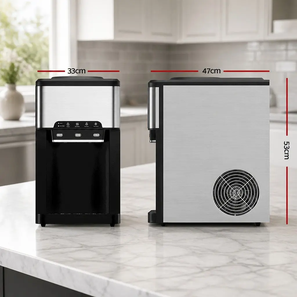Ice Maker Machine Countertop Stainless Steel 20kg Hot Cold Water Dispenser Silver Black