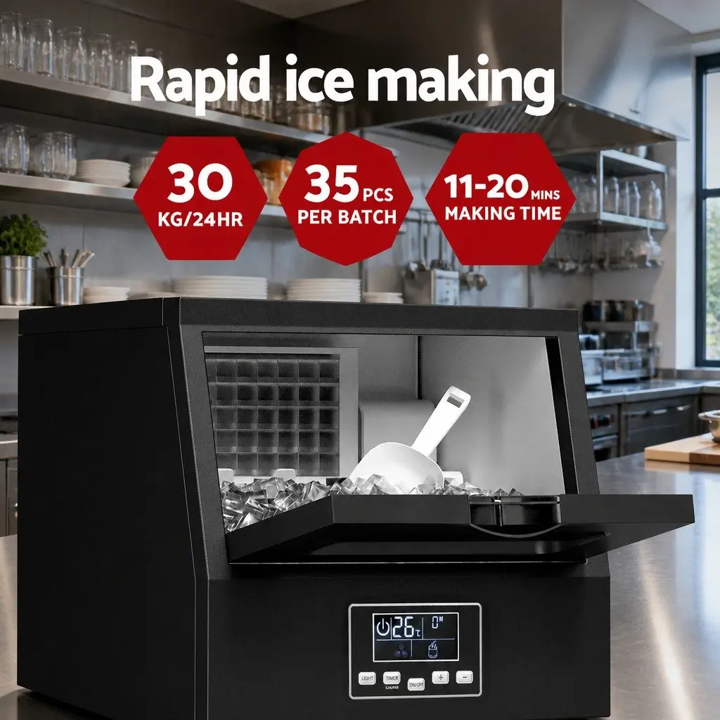 Commercial Ice Maker Machine Stainless Steel Black 30kg 24 Hours