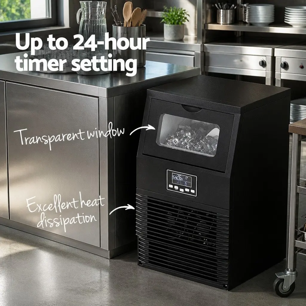 Commercial Ice Maker Machine Stainless Steel Black 30kg 24 Hours