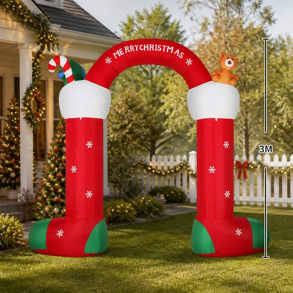 Christmas Inflatable Stocking Decoration Self-Inflatable 350cm 190T Polyester with LED Lights