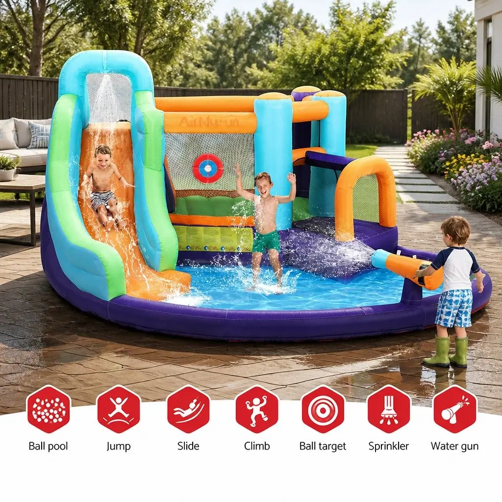 Inflatable Water Slide Jumping Castle PVC-coated Polyester 430cm x 400cm x 225cm Red White Green