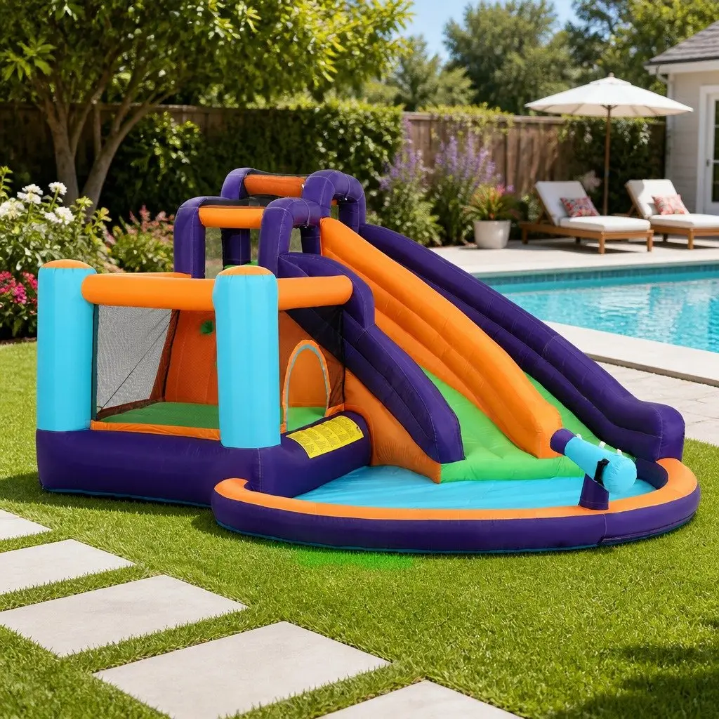 Inflatable Water Slide PVC-coated Polyester 430cm Red White Green