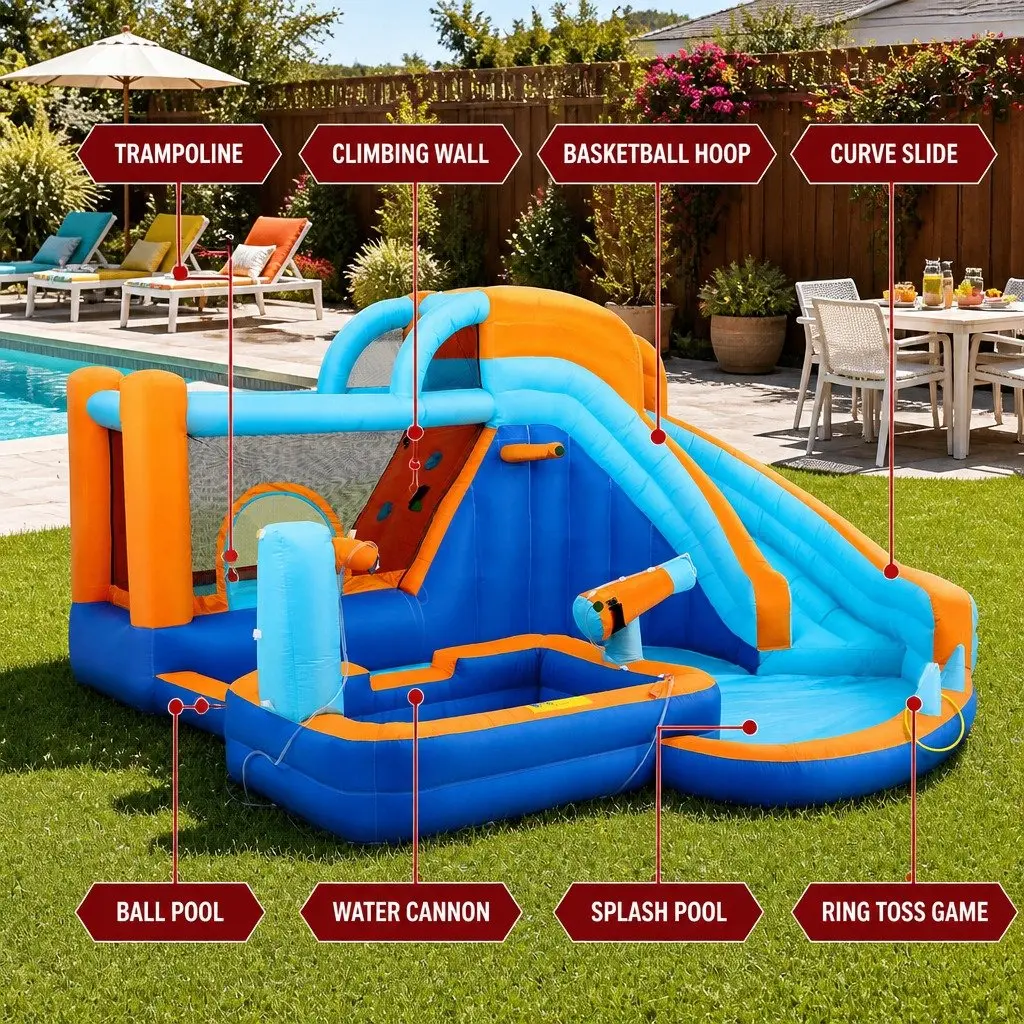 Kids Inflatable Water Park PVC-coated Polyester 382cm L Multicolour
