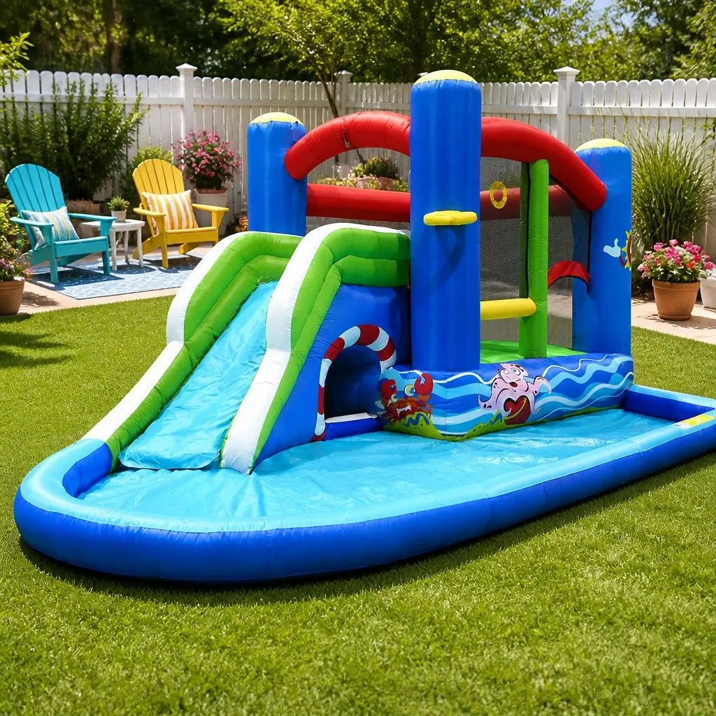 Inflatable Water Slide Bouncer Castle Toy PVC-coated Polyester 480cm L Multicoloured