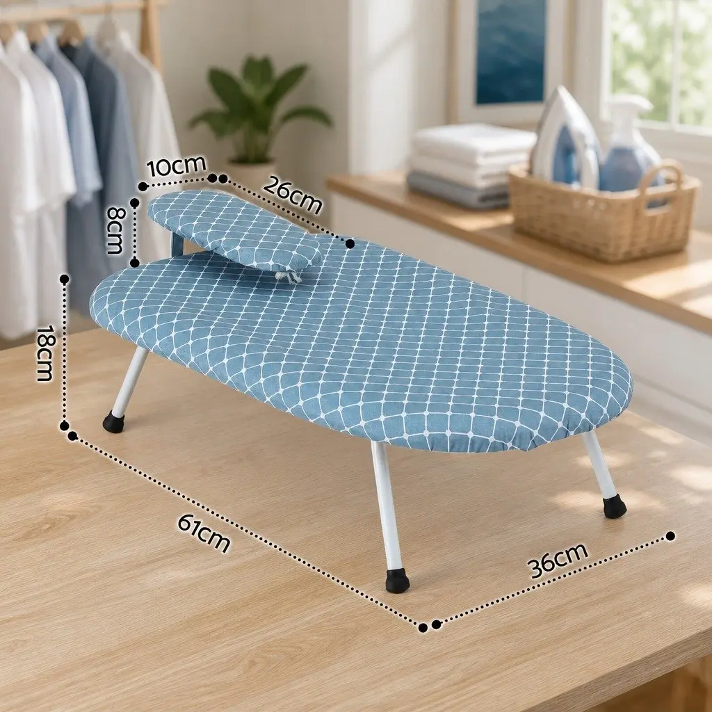 Tabletop Ironing Board Folding Compact Plastic Iron Rest Sleeve Board Portable White Blue