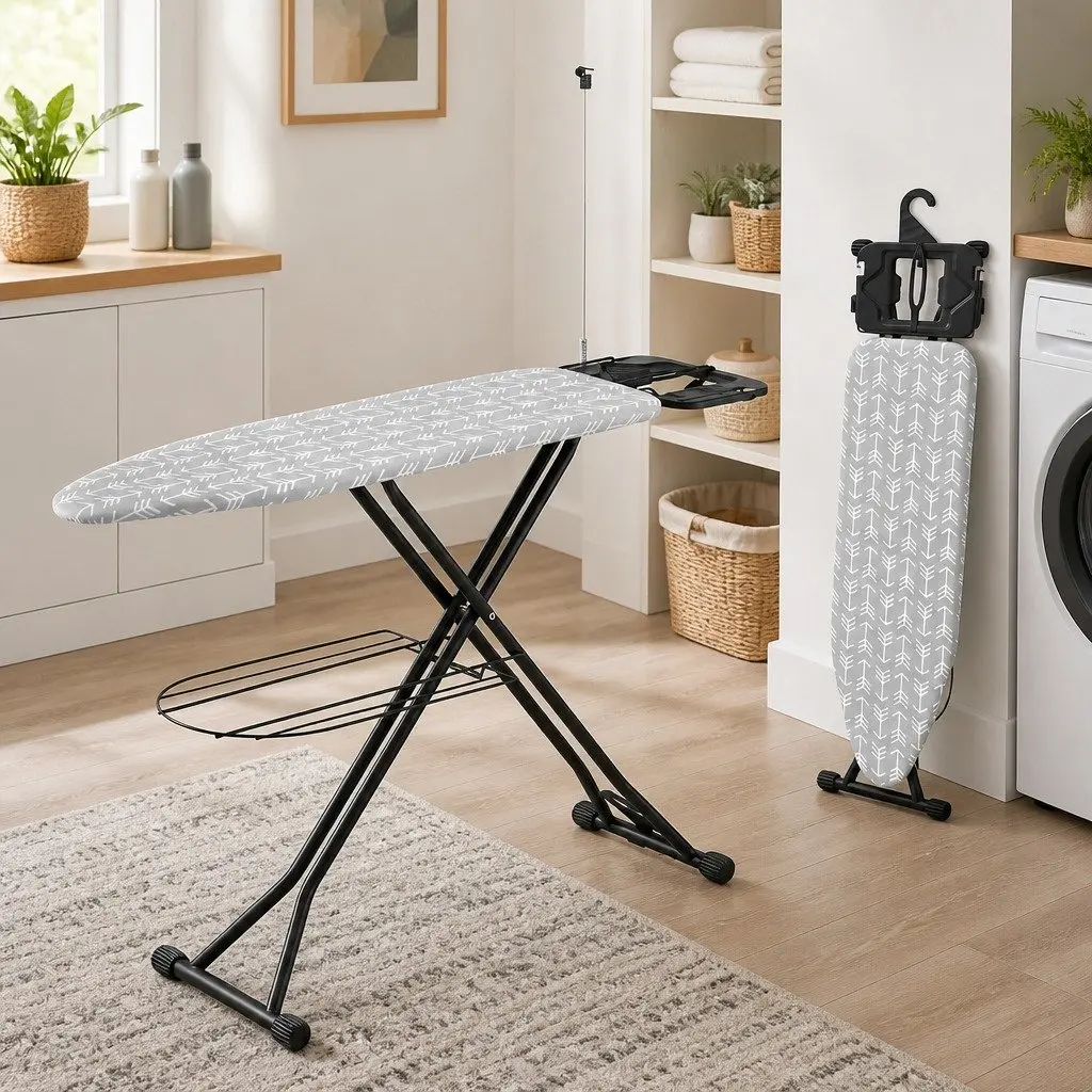 Foldable Ironing Board Heavy Duty Steel Frame Adjustable Height Grey