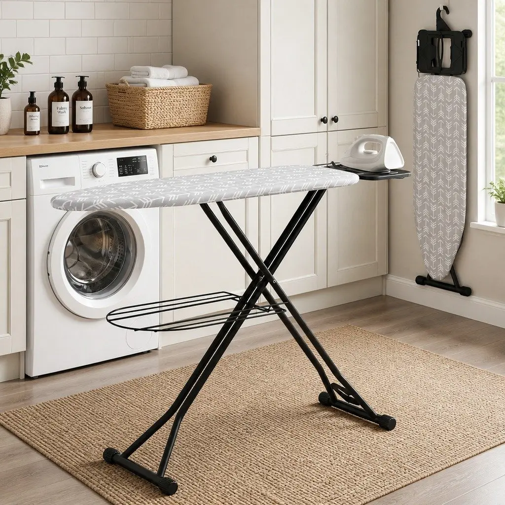 Foldable Ironing Board Heavy Duty Steel Frame Adjustable Height Grey