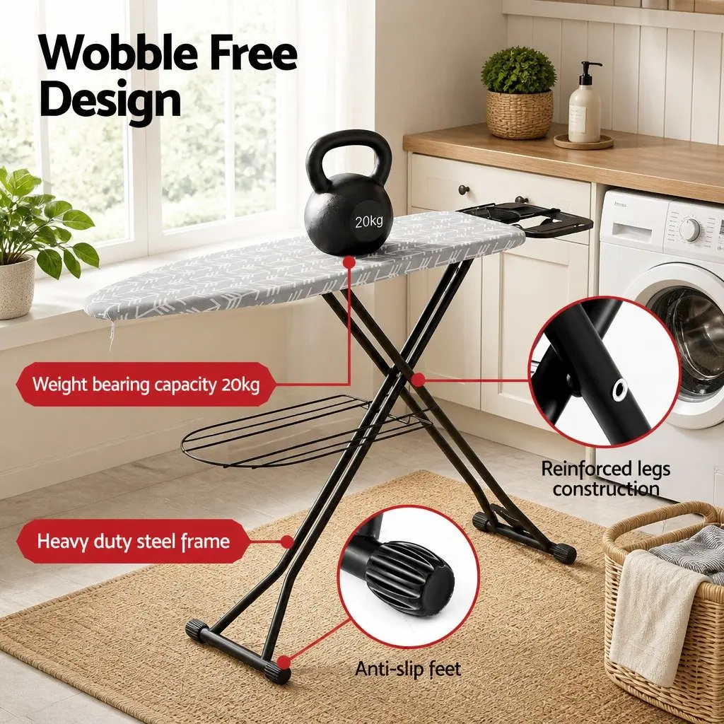 Foldable Ironing Board Heavy Duty Steel Frame Adjustable Height Grey