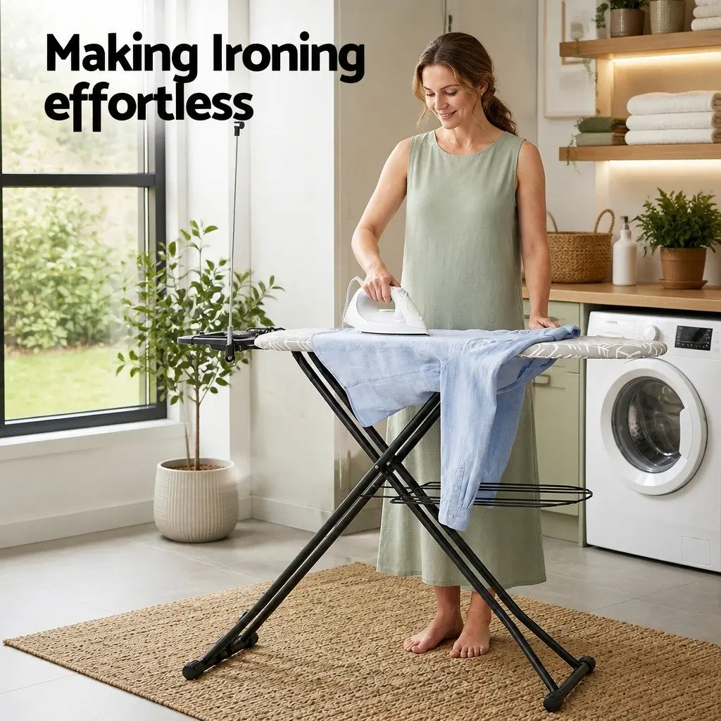 Foldable Ironing Board Heavy Duty Steel Frame Adjustable Height Grey