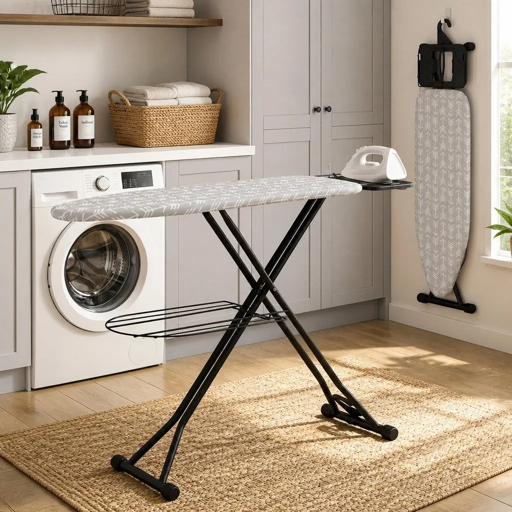 Foldable Ironing Board Heavy Duty Steel Frame Adjustable Height Grey