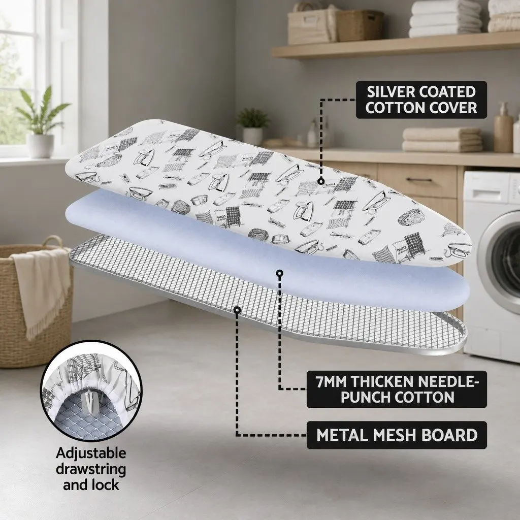 Wall Mounted Ironing Board Metal Frame Foldable 40cm x 120cm Grey