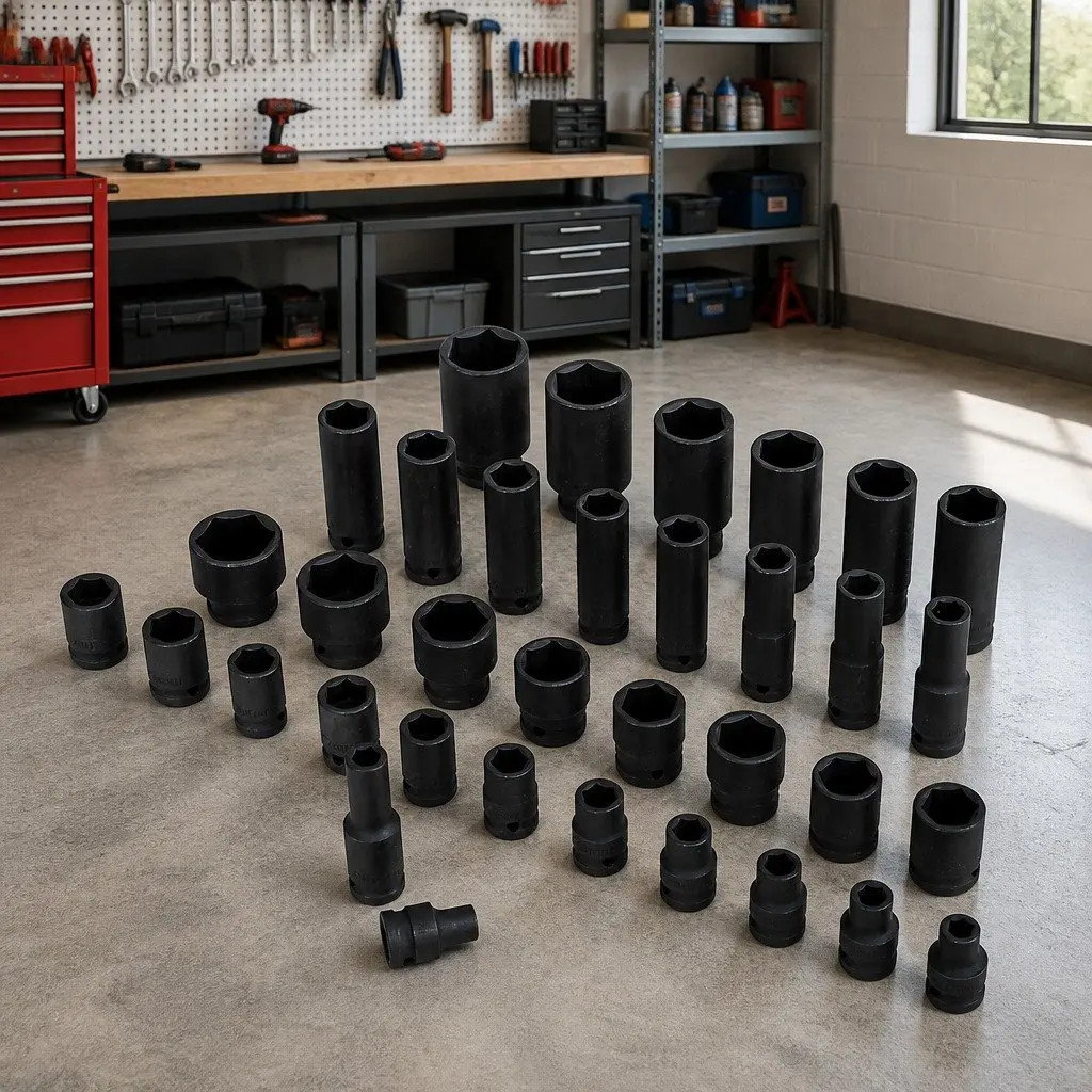 Impact Socket Set Chrome Vanadium Steel 1/2" Drive 35 Piece Metric 8-32mm Black