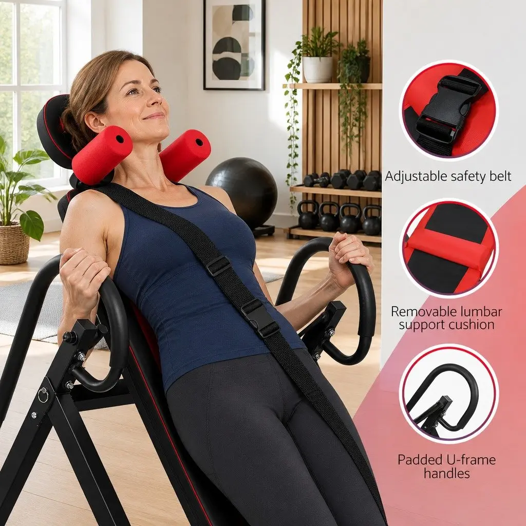 Inversion Table Exercise Stretcher Adjustable Height Foldable Black