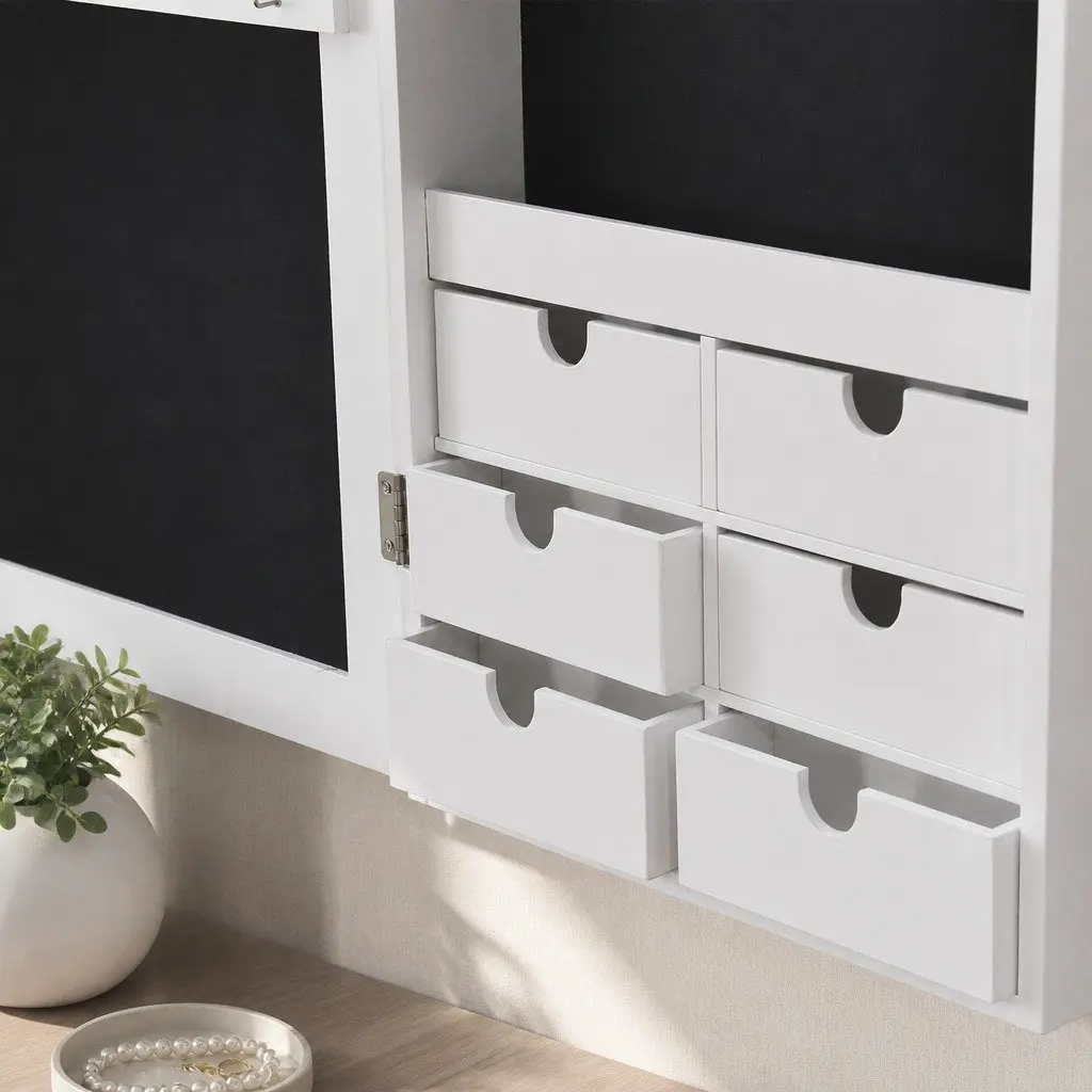 Jewellery Cabinet Full Length Mirror Wall Mounted Lockable White MDF 120cm x 37cm x 8.7cm