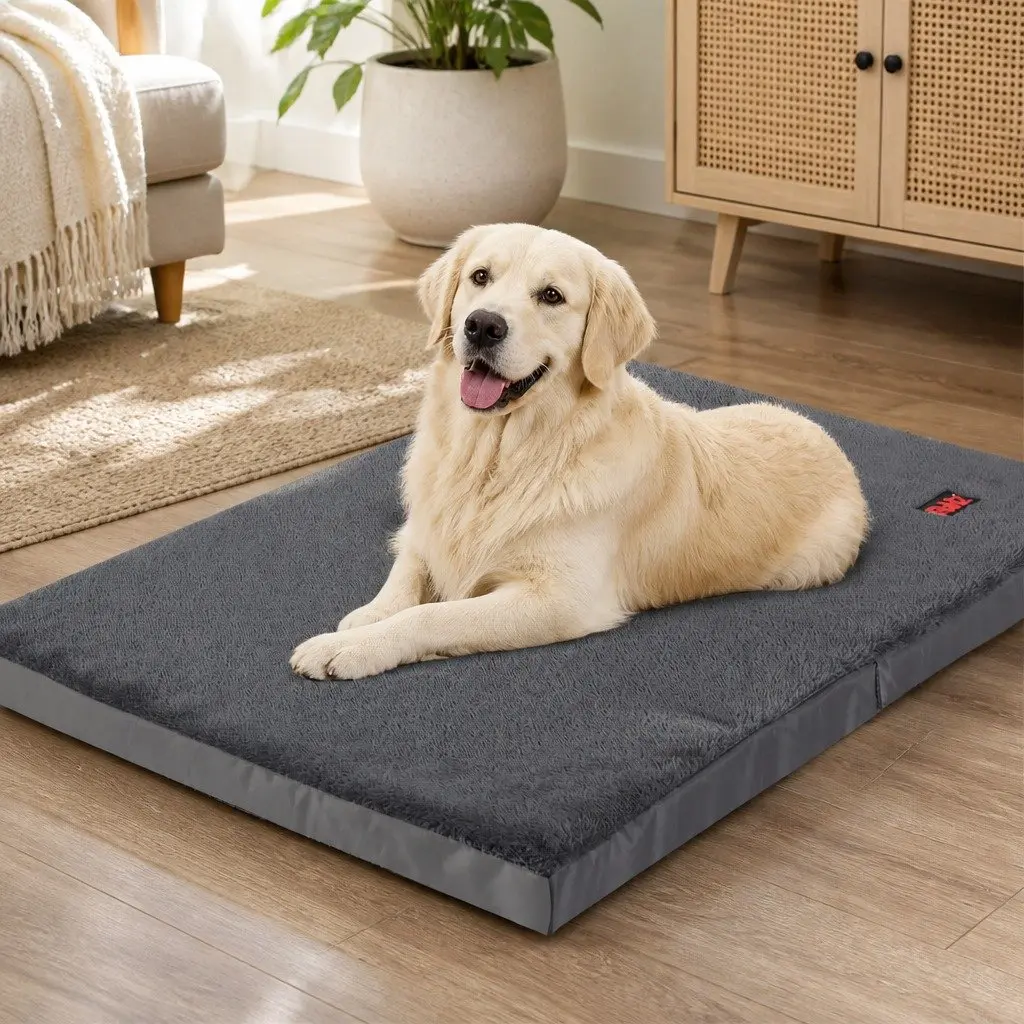 Foldable Pet Bed Dog Puppy Mattress Soft Washable Cover Large Grey Sleep Mat