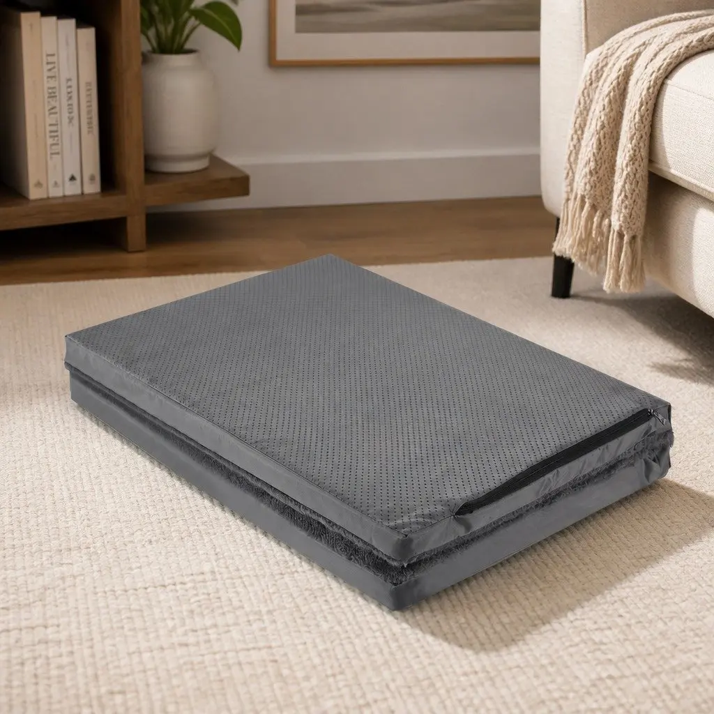 Pet Bed Foldable Dog Puppy Medium Grey Portable Washable Cover Soft Foam