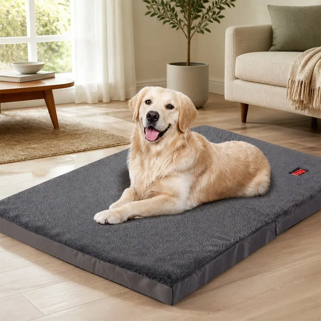 Pet Bed Foldable Dog Puppy Medium Grey Portable Washable Cover Soft Foam