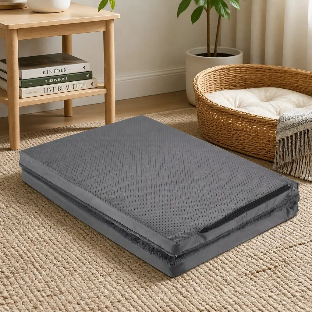 Foldable Pet Bed Egg Crate Foam X-Large Grey Portable Washable Cover