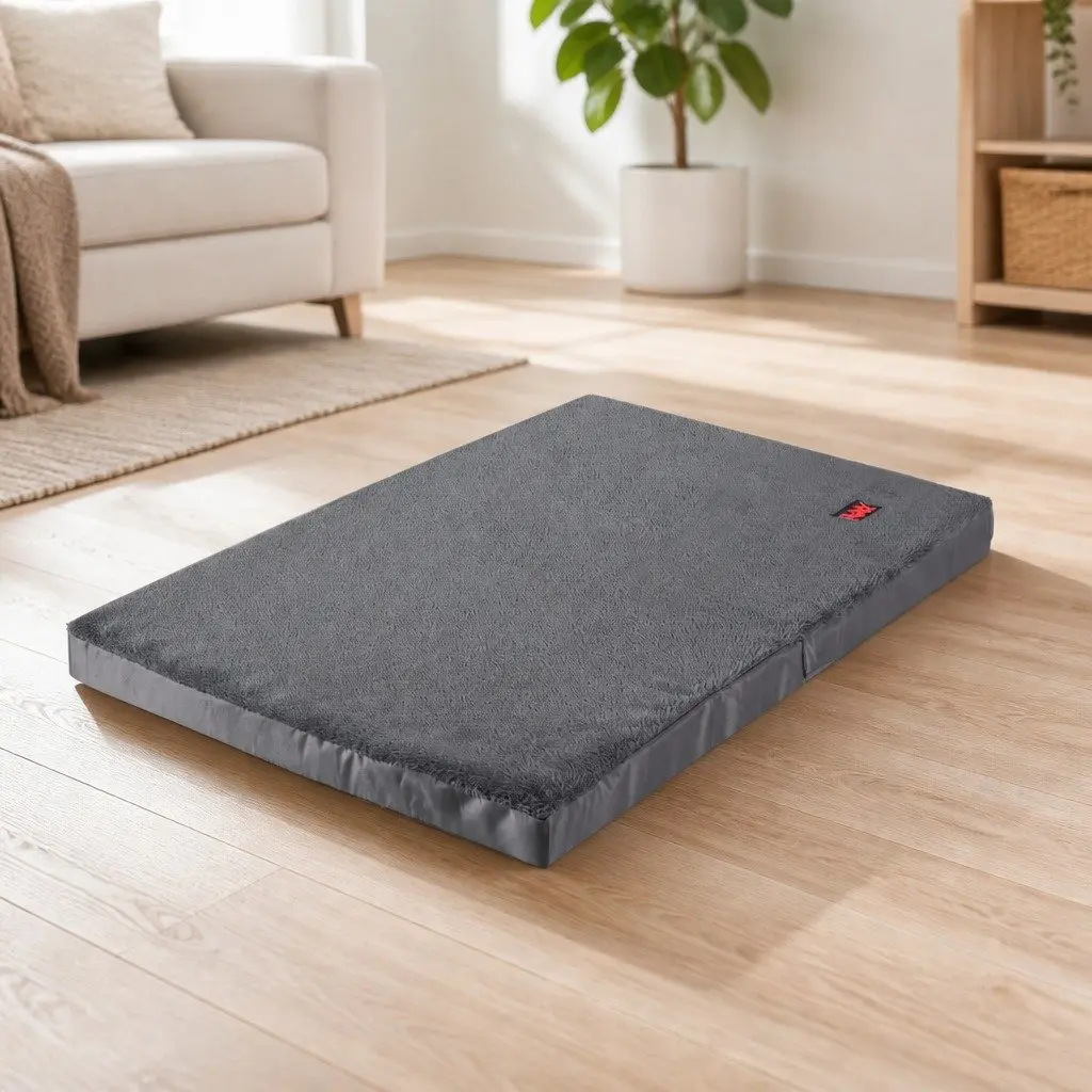 Foldable Pet Bed Egg Crate Foam X-Large Grey Portable Washable Cover