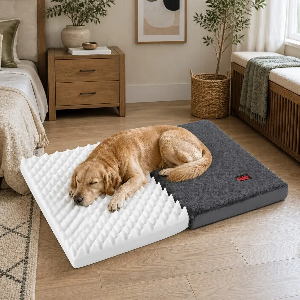 Foldable Pet Bed Egg Crate Foam X-Large Grey Portable Washable Cover