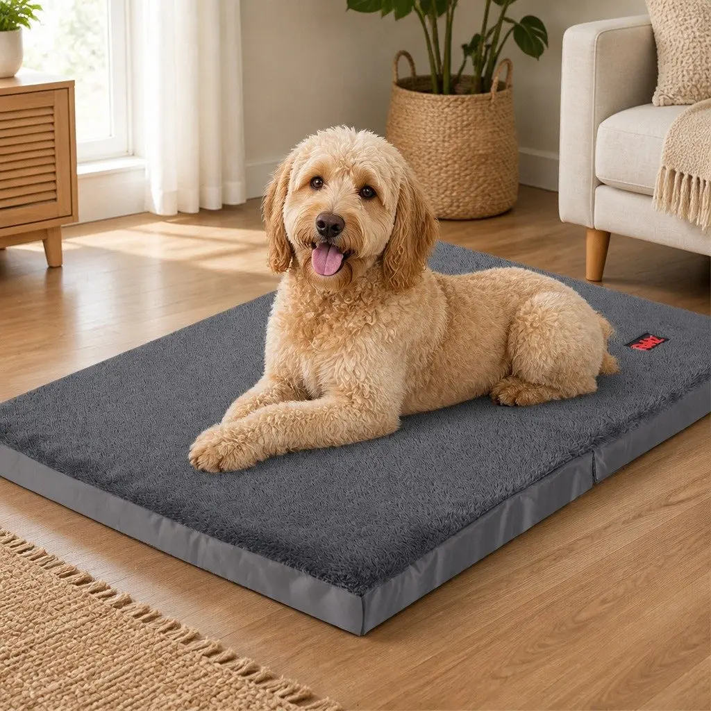 Foldable Pet Bed Egg Crate Foam X-Large Grey Portable Washable Cover