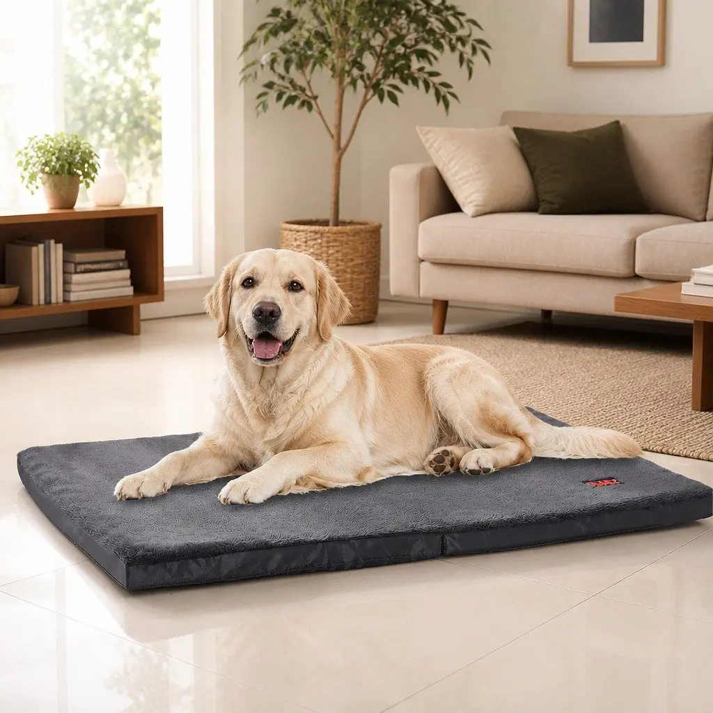 Foldable Pet Bed Egg Crate Foam X-Large Grey Portable Washable Cover