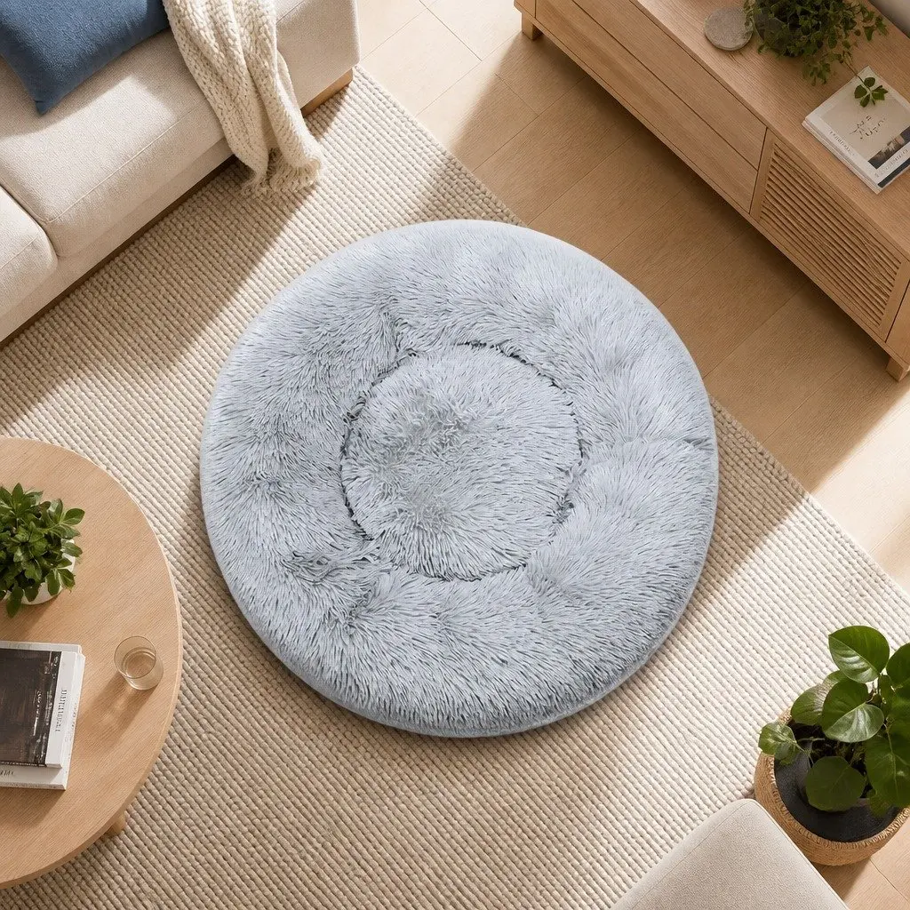 Pet Bed Dog Beds Donut Shaped Mattress Large Grey Calming Comfort Cushion