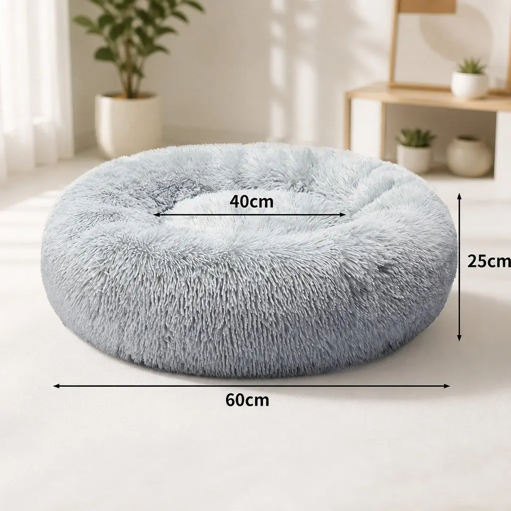 Pet Bed Dog Beds Mattress Medium Grey Donut-Shaped Calming Lounger Washable