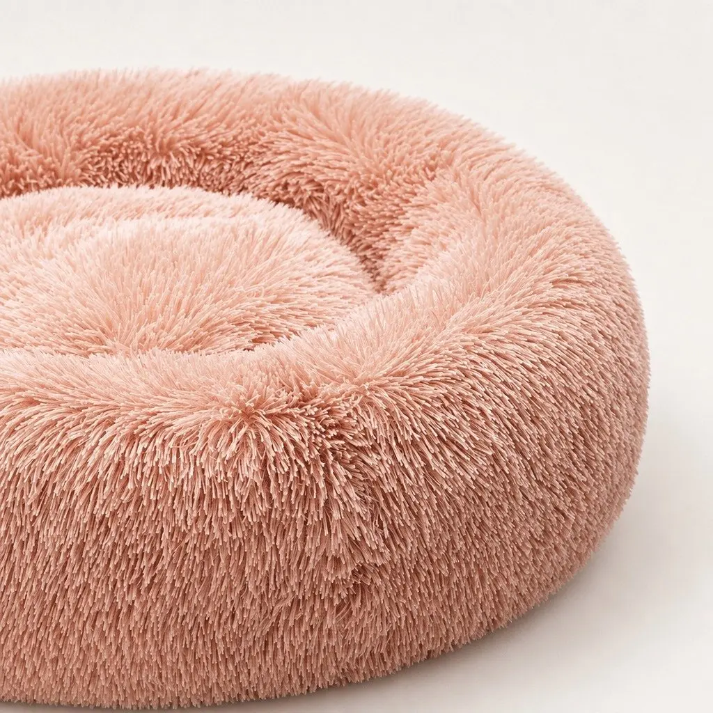 Pet Bed Donut Nest Calming Medium Plush Non-Slip Pink