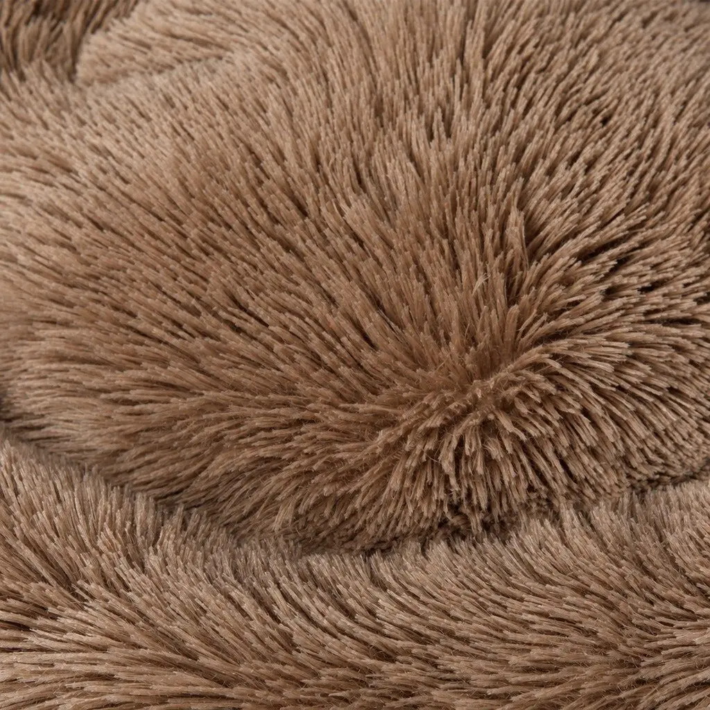 Pet Bed Donut-Shaped Polyester Medium Brown Washable Comfort