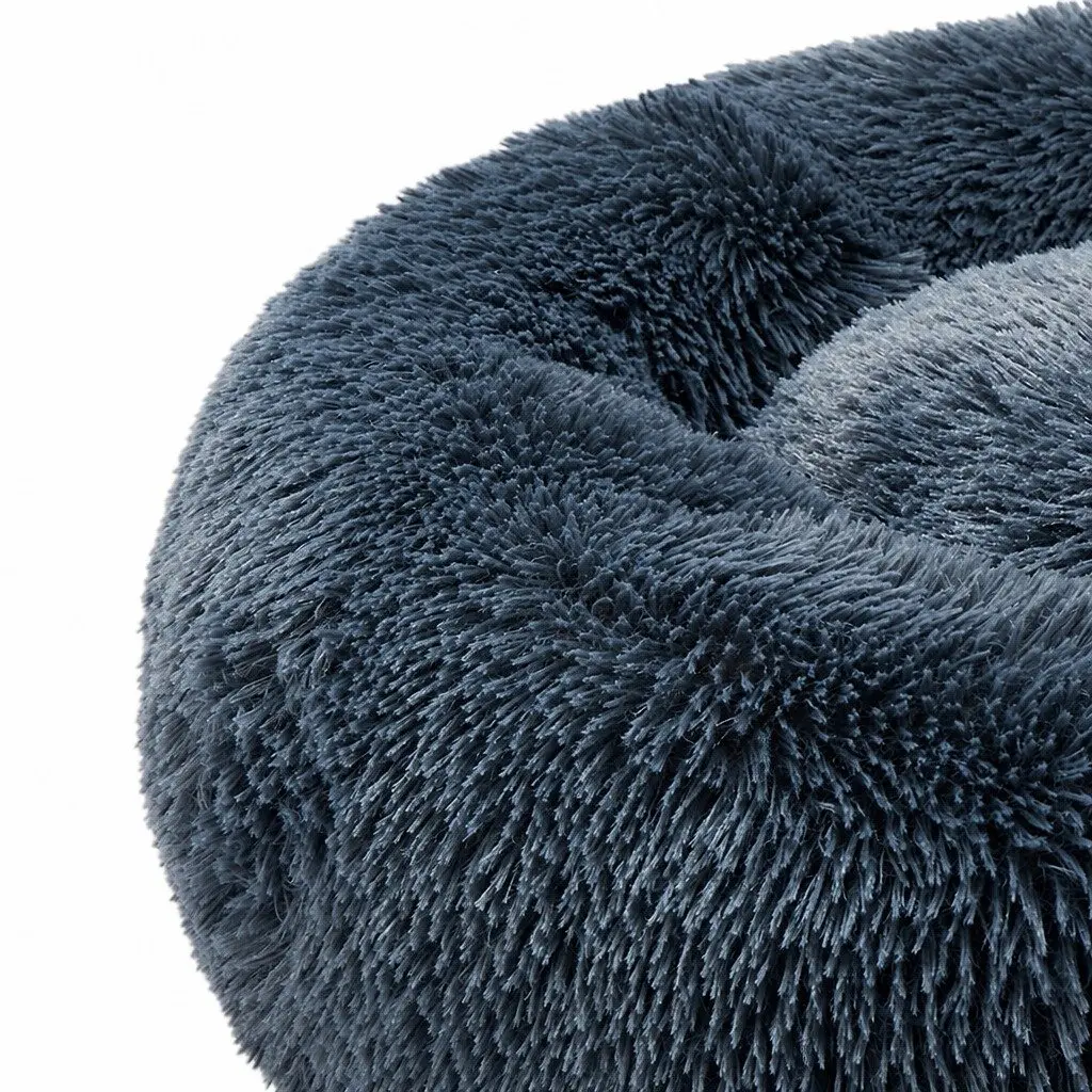 Dog Bed Donut Plush Small Dark Grey Non-Slip Mattress Calming Raised Rim