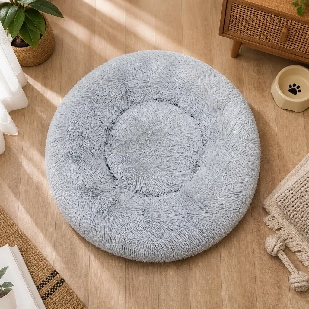 Donut Pet Bed Plush Mattress Small Light Grey