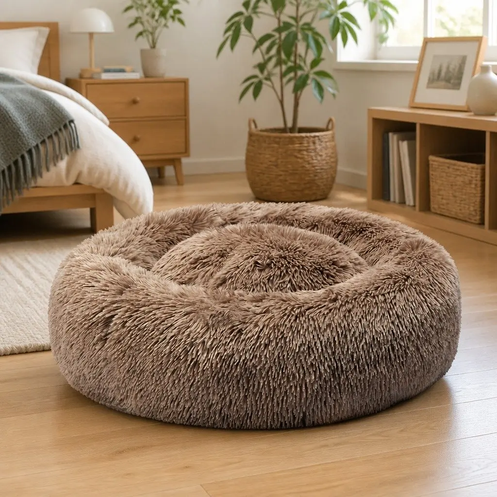 Pet Bed Mattress Donut-Shaped Dog Beds Small Brown Calming Sleeping Mat
