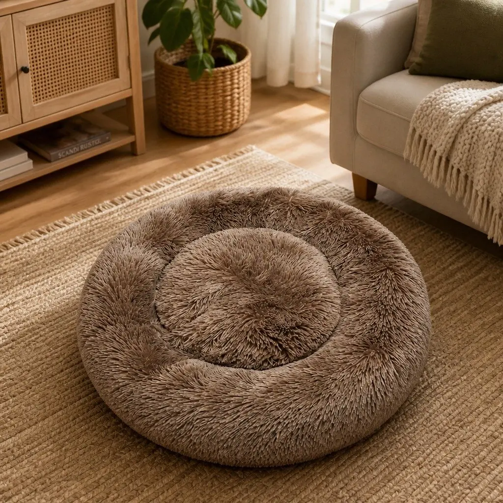Pet Bed Mattress Donut-Shaped Dog Beds Small Brown Calming Sleeping Mat