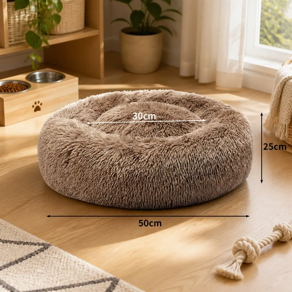 Pet Bed Mattress Donut-Shaped Dog Beds Small Brown Calming Sleeping Mat
