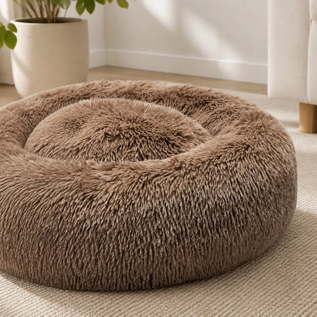 Pet Bed Mattress Donut-Shaped Dog Beds Small Brown Calming Sleeping Mat